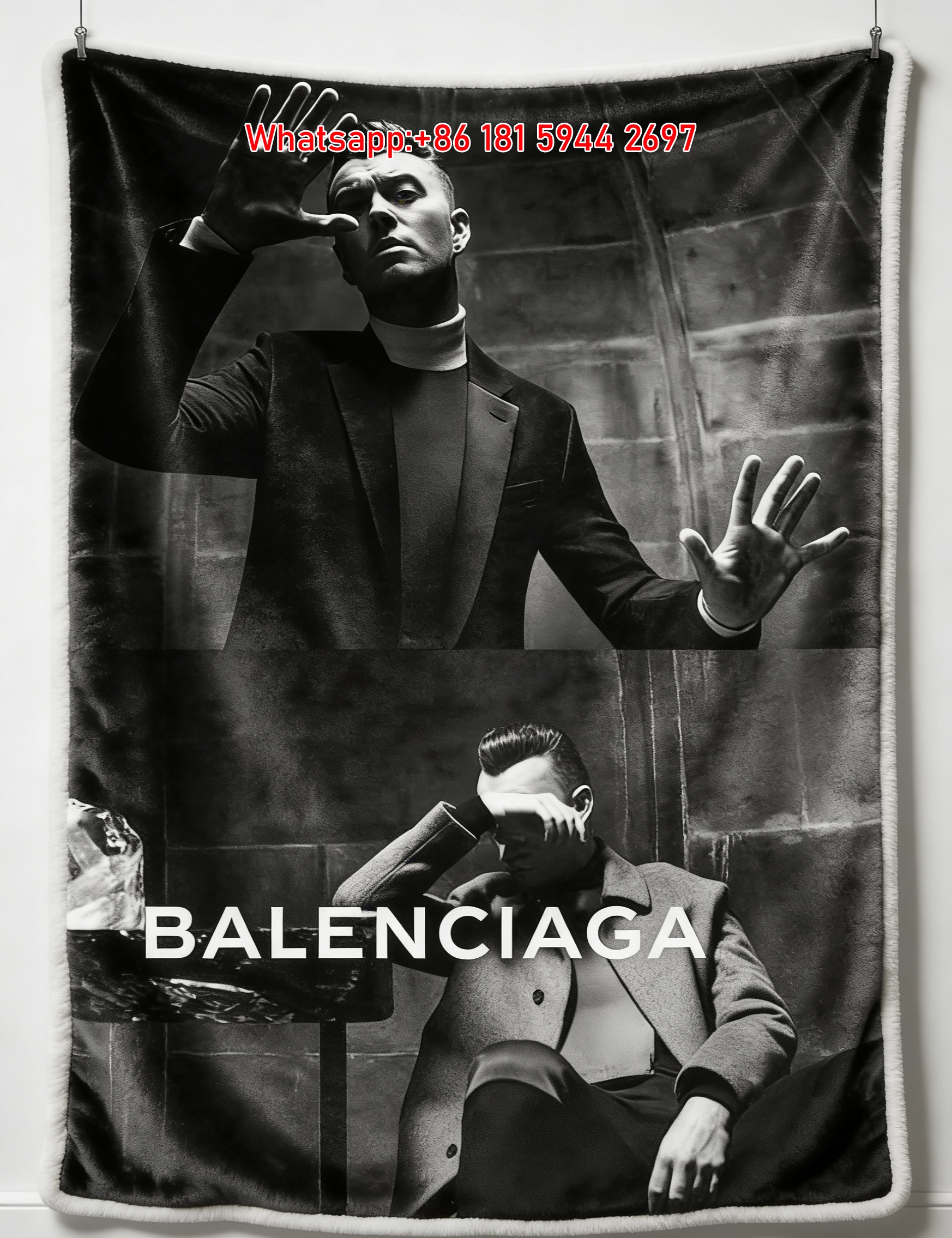 Balenciaga Black & Gold Handbag Flannel Throw Blanket for Sofa and Wall Decor BA497